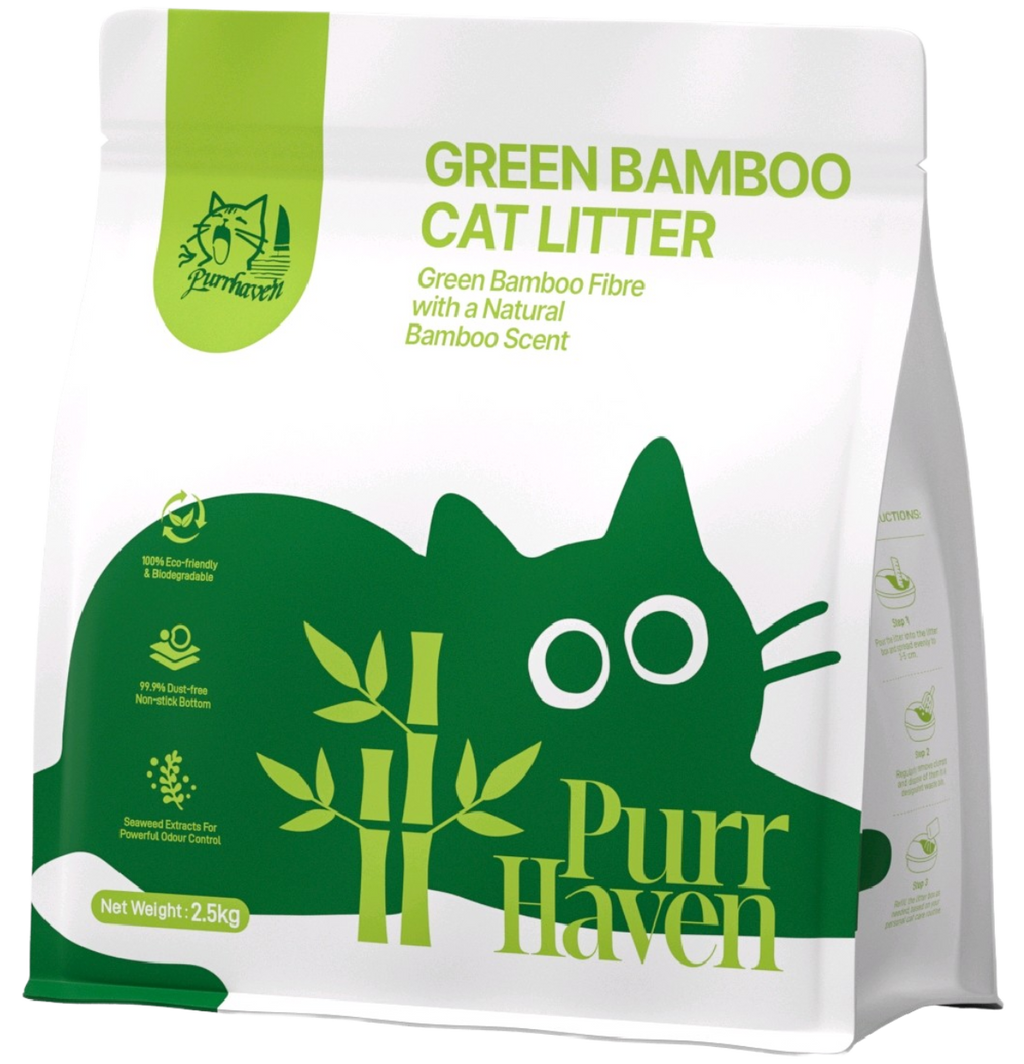 Green Bamboo Cat Litter | Natural Bamboo Quinone for Odor Control | Dust-Free, Low Tracking | Food-Grade Safe | 2.5kg